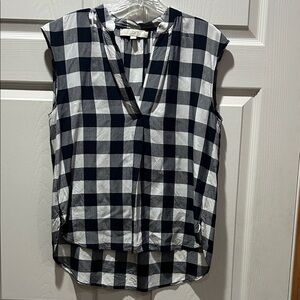 LOFT Navy and White Checkered Blouse